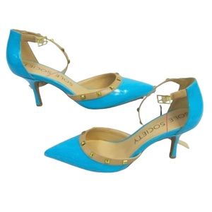 Sole Society Anneke Pumps Blue and Tan with Gold Studs Size 8 B